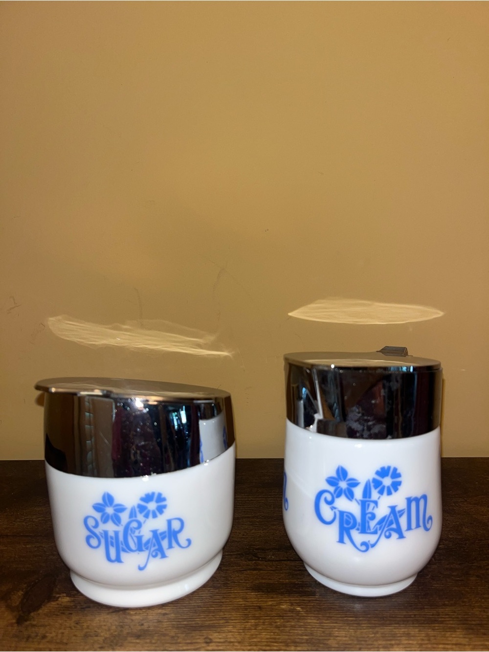 Vintage Gemco Cornflower Blue Milk Glass Sugar & Cream Set